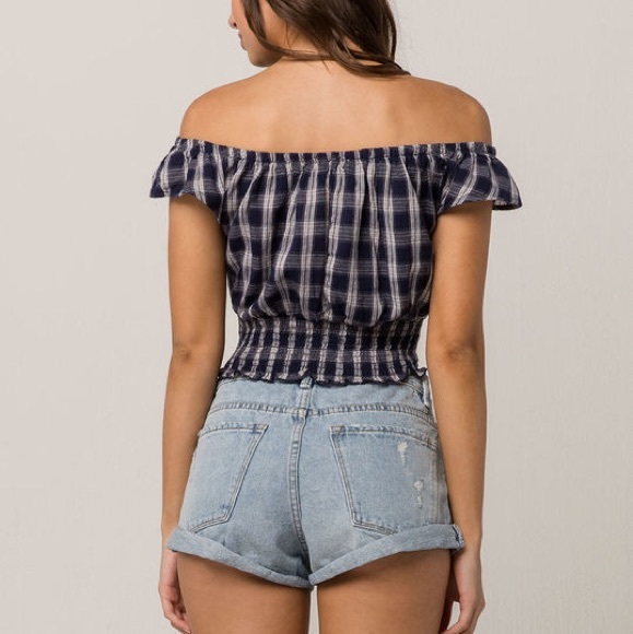 2X HP! NWT NWT Ivy & Main Plaid off the Shoulder Top - Picture 3 of 5